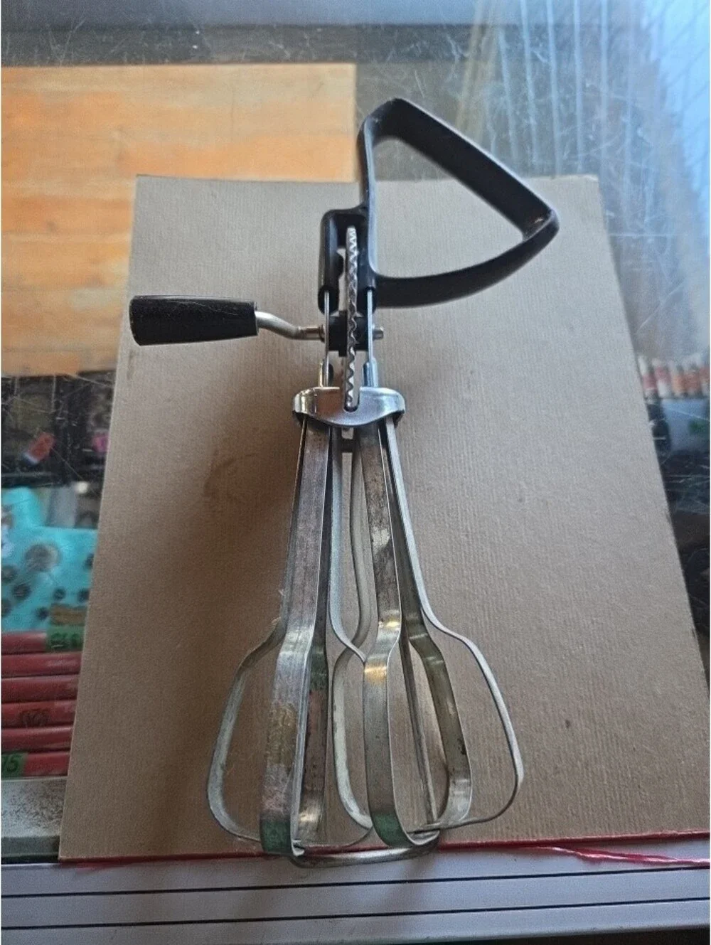 Vintage Ekco Best Egg Beater Hand Held Mixer Stainless Steel Black Handle USA A8